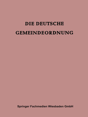 cover image of Die Deutsche Gemeindeordnung